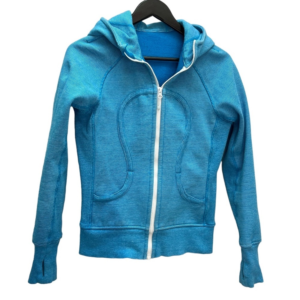 LULULEMON Blue Micro Stripe Scuba Hoodie Size 6 - Picture 7 of 9